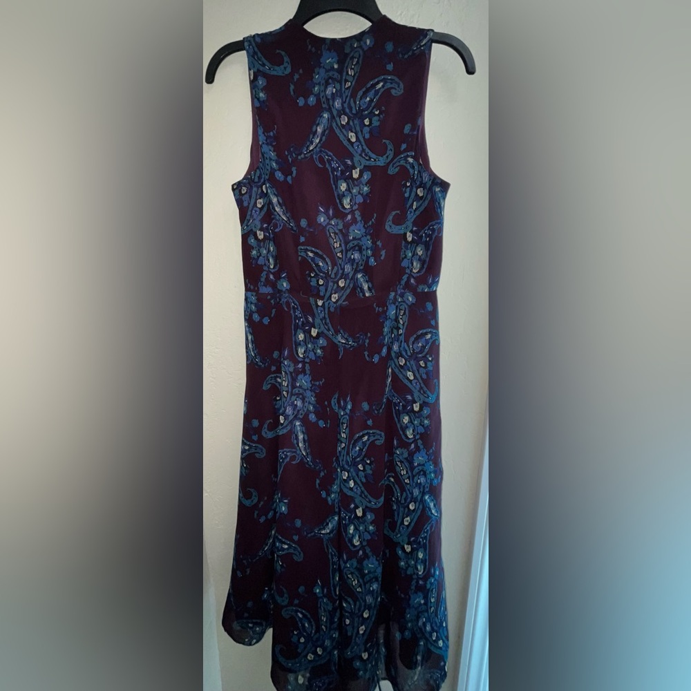 CAbi Purple and Blue Paisley Midi Dress